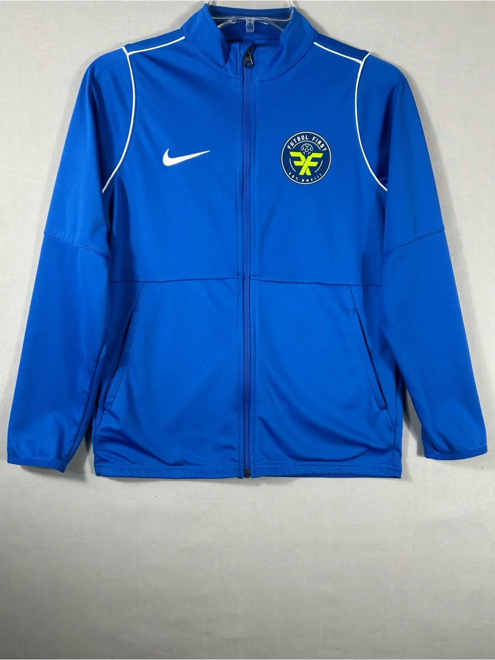 Nike Dri- Fit Jacket Boys Large Blue Full Zip Long Sleeve Mock Neck Gym